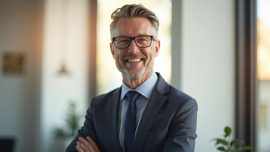 Erfolgreicher Mensch blickt zuversichtlich auf ein Fenster mit sonniger Aussicht